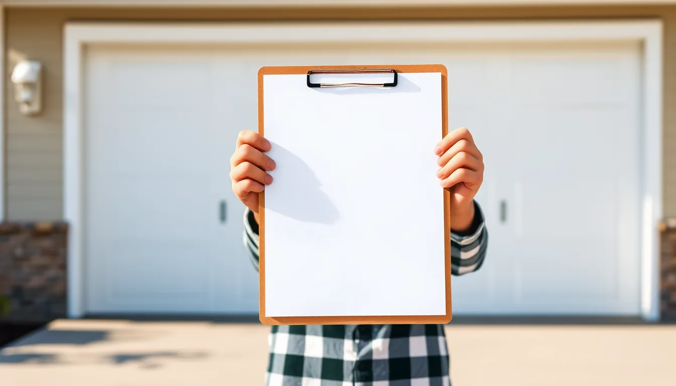 Homeowner reviewing contractor paperwork on a clipboard