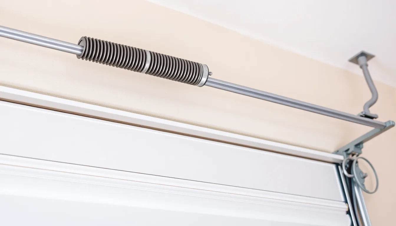 Garage door torsion spring and winding cone close up